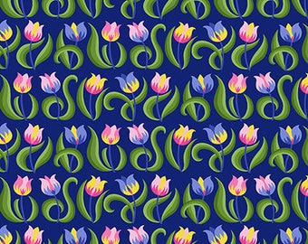 Jane Sassaman Tulips Indigo Spring Fever fabric