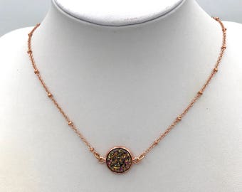 Rose gold Druzy Choker Necklace, rose gold necklace, silver druzy, Faux Druzy Necklace, Druzy Pendant, Boho Jewelry, Druzy Necklace
