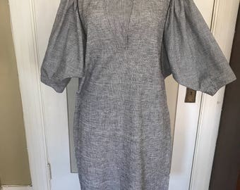 Vintage Yasuyo Elle Atache Black and White Cotton Dolman Sleeve Dress w Pockets