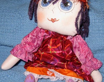 JKW Primitive Handmade Prim Raggedy Ann Annie Folk Art Cloth DOLL with Bloomers