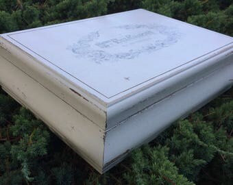 Heirloom White Vintage Jewelry Box French Script Shabby