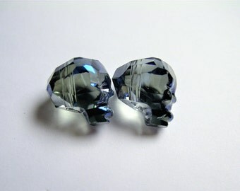 Crystal faceted skull - 2 pcs - 14mm - Dark ocean night blue - SFB13