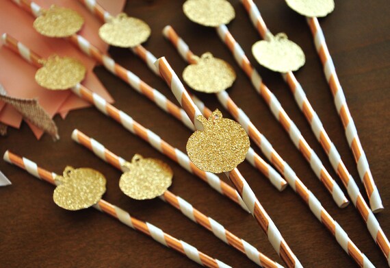 Rose Gold Straws with Pumpkins 10CT. Little Pumpkin Baby Shower Decorations. Handcrafted in 2-5 Business Days. Rose Gold Party Supplies. Il_570xn