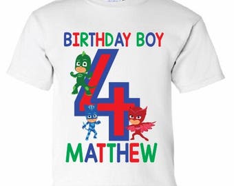 PJ Mask Birthday Boy Shirt, Personalized Name and Age PJ Mask Birthday Shirt, Toddler Youth Boy PJ Mask Birthday Party, Boys Custom Birthday