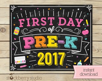 Girl First Day of Pre-K Sign - Girl First Day of School Sign Printable - Pre K Chalkboard - First Day of Pre K Sign - Back to School Sign