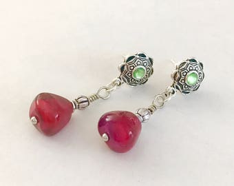 Pomegranate glass earrings - fruit earrings - red earring - berry jewelry - garnet earrings - nature earrings - food jewelry