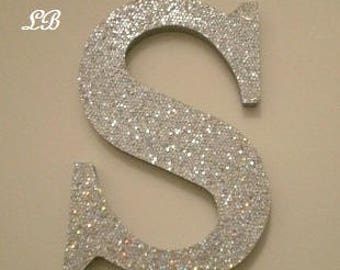SILVER GLITTER LETTERS-Super Sparkling Octagon/Prisma Glitter Wall Letters- 5" or 8" Initials,Names,or Words in A-Z