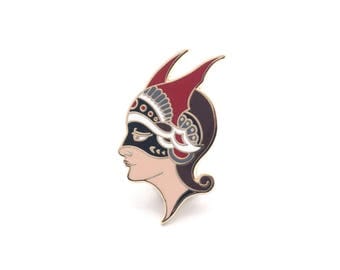 Masked Woman Enamel Pin - Kevin Poon Limited Edition Hard Enamel Pin Tattoo Lapel Pin Mask Pin Traditional Tattoo Pin Woman Pin Tattooed Pin