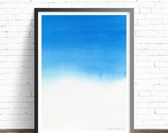 Minimalist art print. Abstract wall art. Minimal art. Modern art print. Watercolor Print. Blue Sky Art Print. Modern home decor.