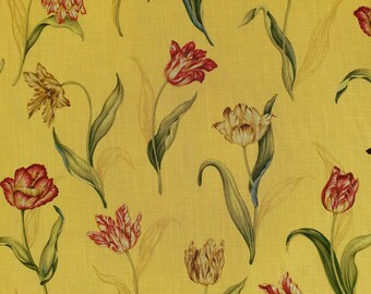 Colonial Williamsburg Palace Tulip, upholstery fabric/ drapery fabric, saffron yellow fabric, tulip pattern fabric, Waverly