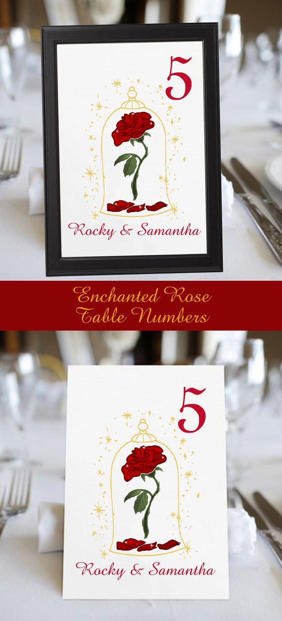 Red Enchanted Rose Beauty And The Beast Wedding Table Numbers