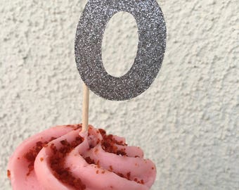 ZERO Silver Glitter Cupcake Topper. 20 pieces
