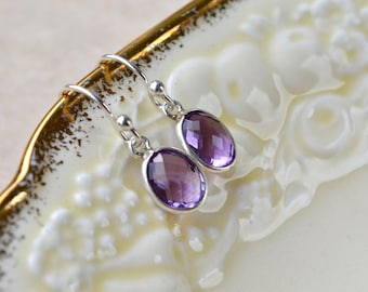 Amethyst Earrings, Sterling Silver Earrings, Dangle Earrings, Purple Earrings, Dainty Drop Earrings UK, February Birthstone, Gifts for Women