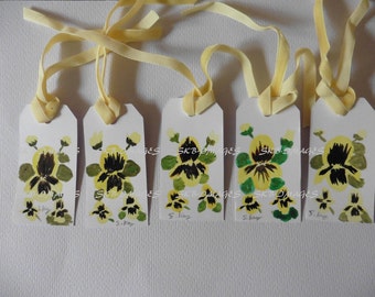 Gift Tags- Yellow Pansies, Watercolor Paintings, miniature paintings, floral paper craft, set of 5, hand painted, Fine Art Watercolor