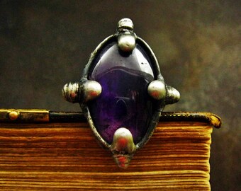 AMETHYST ring • antiqued ring textured silver natural stone ring sterling silver ring with stone adjustable ring raw stone jewelry