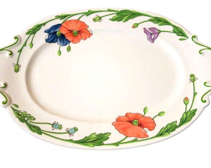 Villeroy & Boch Amapola Oval Serving Platter, 14 Inch, Vintage Dish, Vitro Porcelain, Luxembourg Germany