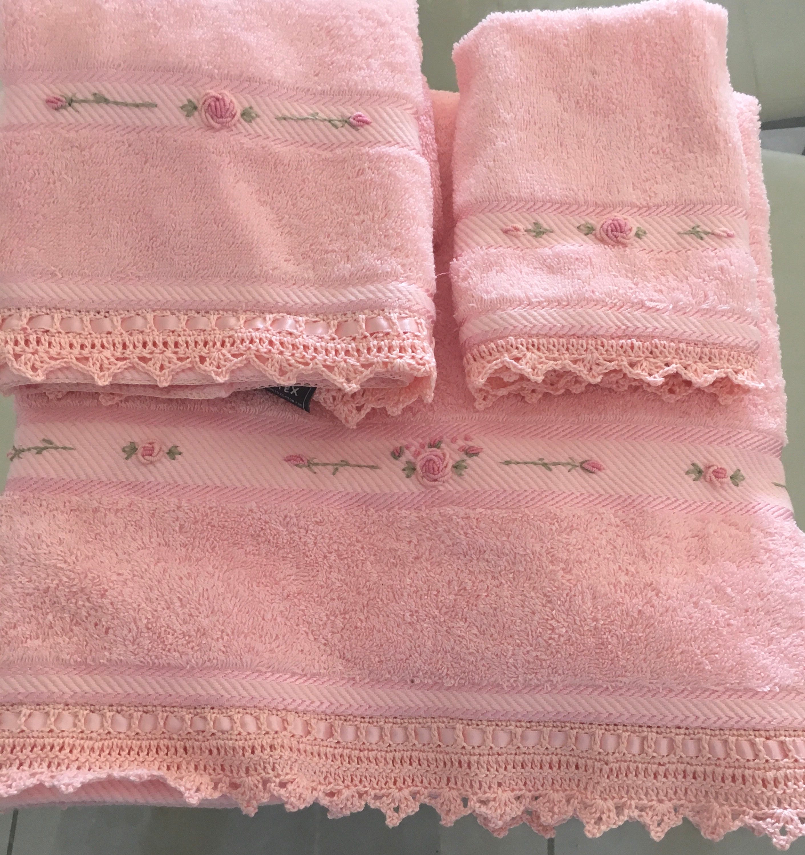 Pink deluxe Embroidered bath towel face washer and hand