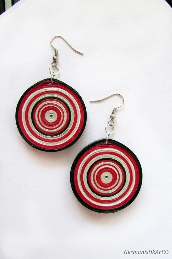 Quilling Red Gray Black Earrings Geometric Earrings DIY