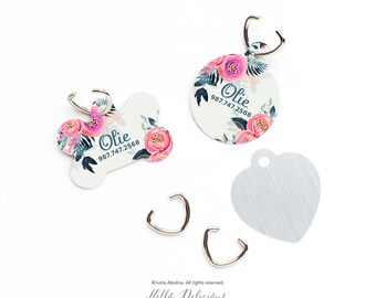 Floral Dog Collar Tag Dog Tags for Dogs Rose Dog ID Tag Dog Tag Dog Tags for Small Dogs Pet Tags Pet Gift Pet ID Tags Pet ID Tag Dog 67.