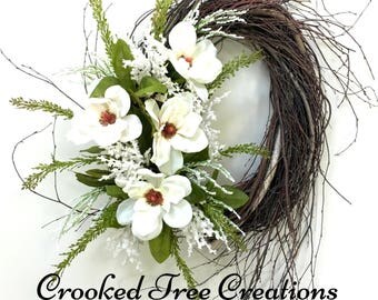 Magnolia Wreath, Summer Wreath, Spring Wreath, Wedding Wreath, Summer Decor, Magnolias, Farmhouse Wreath, Summer Floral, Green White