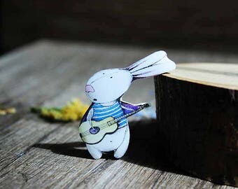 Bunny pin Birthday Gift|for|boyfriend gift|for|best friend gift|for|brother gift Music gifts Music jewelry Musical Guitar Bunny gift|for|boy