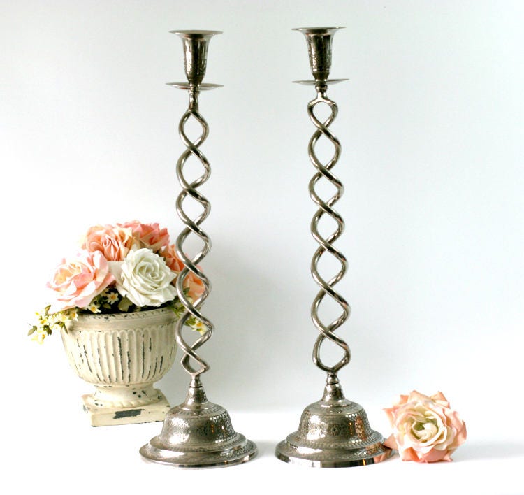 Extra Tall Vintage Boho Candle Holders 22 Inch Barley Double