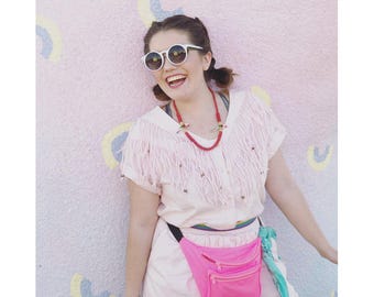 1980s Pink Fringe Romper
