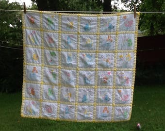 1980s CARE BEARS Alphabet Pattern Baby Blanket