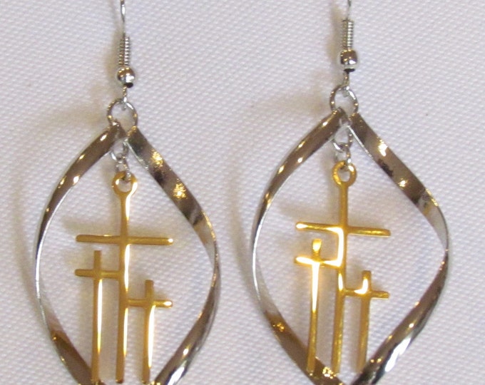 Calvary 3 Cross Earrings Necklace Silver Gold Hoop Drop Dangle Womans Christian Jewelry - Saint Michaels Jewelry - Calvary Three Cross