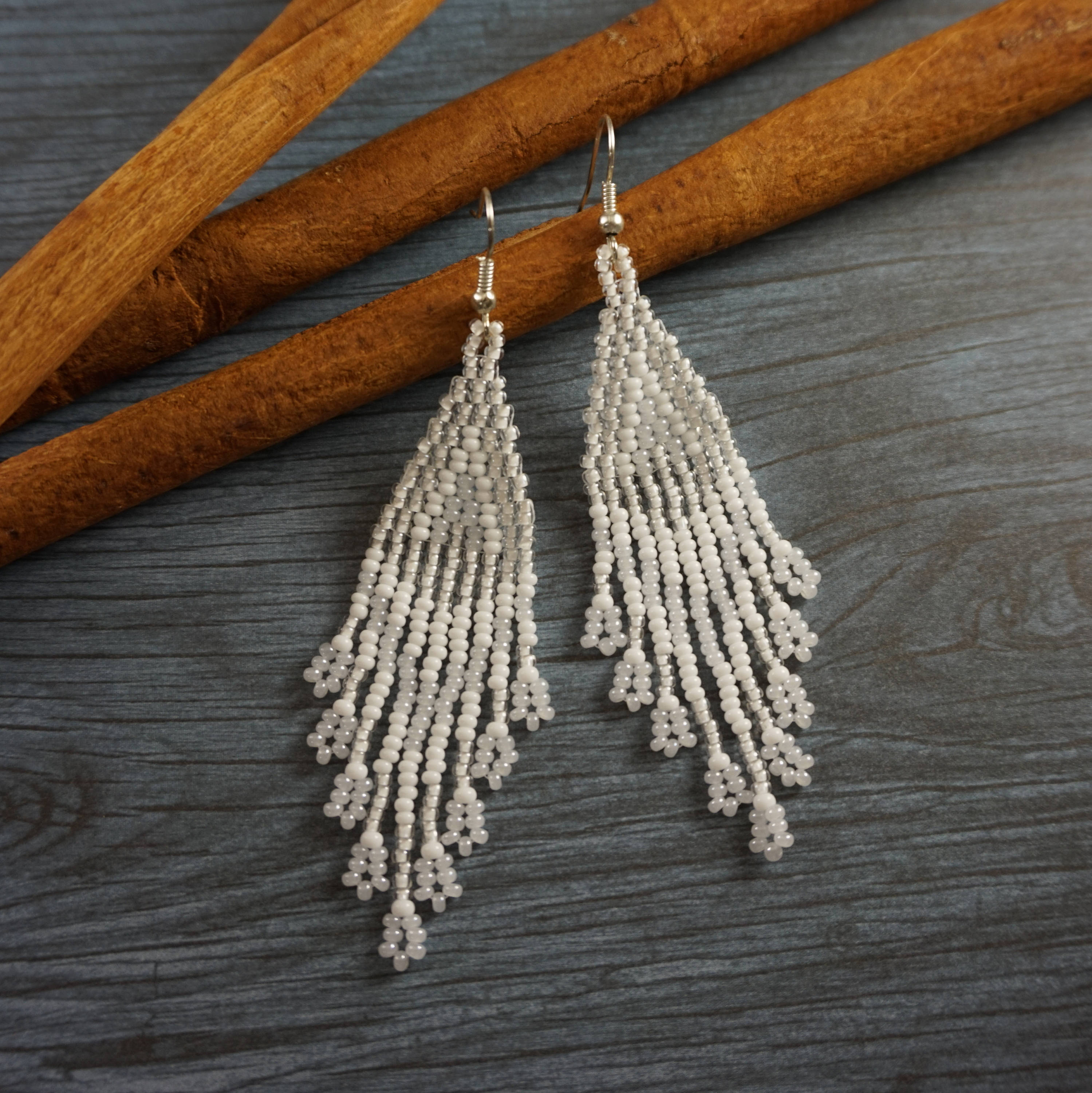 White wedding earrings Wedding jewelry White earrings Beaded