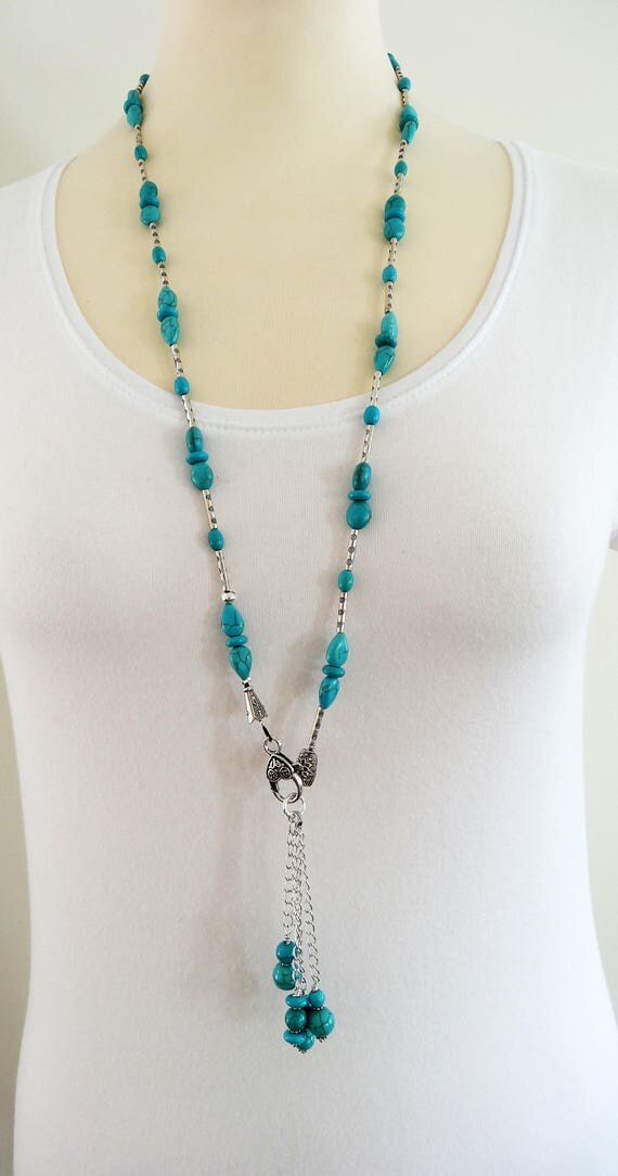 Long Necklace Turquoise Necklace Long Turquoise Lariat Long
