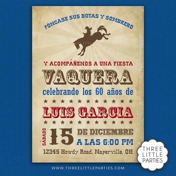Spanish Cowboy Invitation Fiesta Vaquera Invitacion en Español by