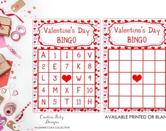 Printable Valentine Bingo 50 boards 4 x 4 3 x 3. 1 x 4