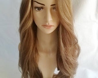 Human remy hair wig -- U part 3/4 clip in hairpiece, hair addition, 22 inches long, extension, brunette mix, brown, XS/S/M/L/XL