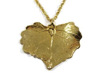 Vintage gold dipped leaf necklace, real leaf pendant, dipped in gold, golf leaf pendant, filigree leaf, autumn necklace, fall leaf, heart
