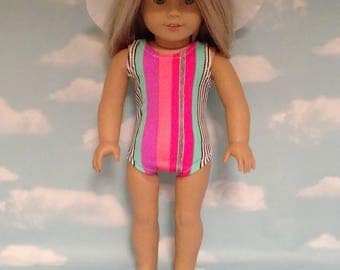 18 inch Girl Doll Clothing, handmade to fit like American Girl Doll clothes Swimsuit Set (Bathing Suit and Hat) sw752b