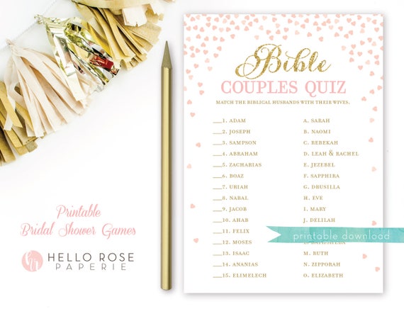 Bible Couples Quiz . Printable Bridal Shower Game . Famous