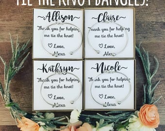 Thank you for helping me tie the knot! Bridesmaids gifts! Gold or silver knot Bracelet with Personalized Card, box + ribbon! Free gift wrap!