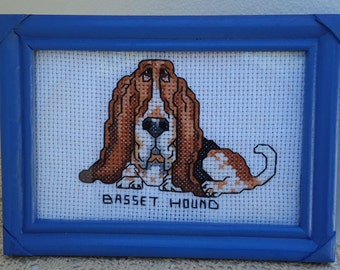 Cross stitch Basset Hound, framed, by 3LittleCraftersAreWe