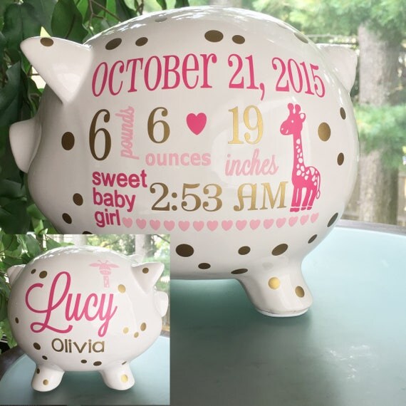 Personalized Piggy Bank Custom Baby Birth Stats Gift Baby