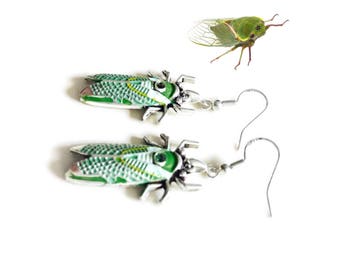 Cicada Earrings, 925 Sterling Silver Wires, Insect Nature Bug