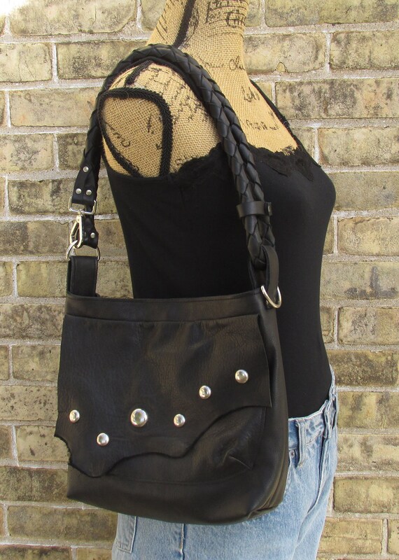 Black Leather Purse Slouchy Hobo Crossbody Shoulder Bag