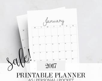 2017 Monthly Planner, Month on one page, Monthly planner inserts, Printable planner inserts, 2017 Calendar, Printable calendar, MO1P