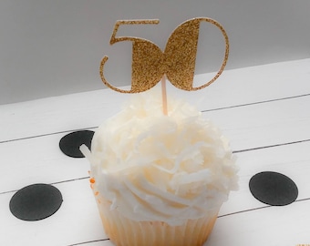 50th Birthday Cupcake Toppers, 50th Anniversary Cupcake Toppers, Silver, Gold, 50th Anniversary, 50th Birthday, Cake Toppers, 50's Cupcake