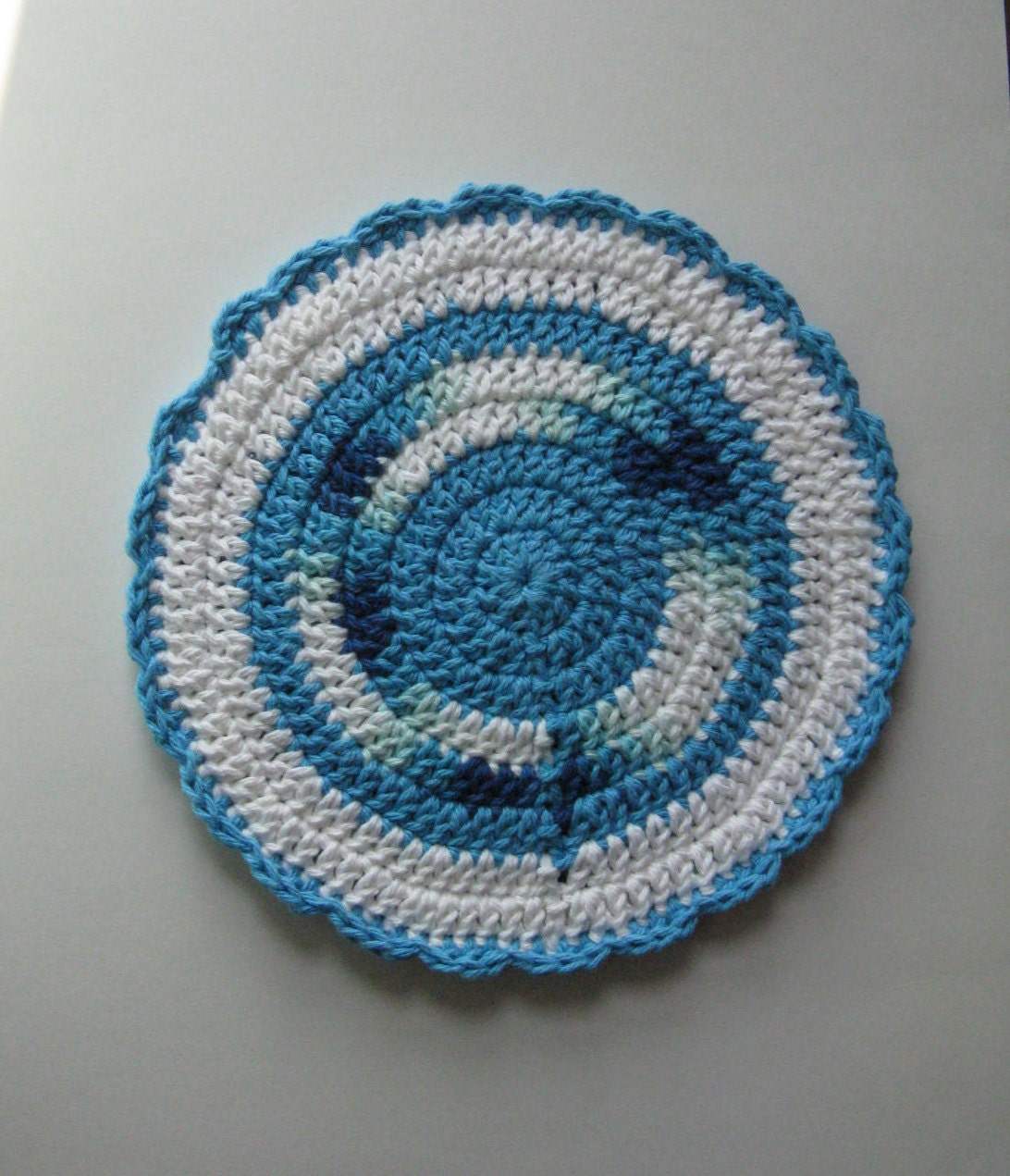 Crochet Pot Holder Round Pot Holder Blue Pot Holder Crochet