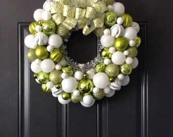 Christmas Wreath, Winter Wreath, Lime Green, White