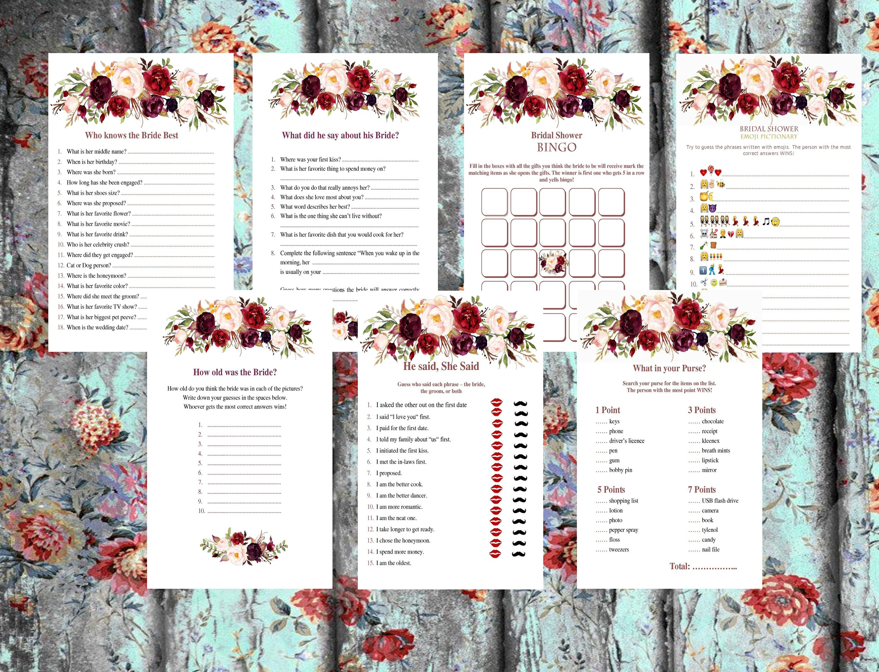 Shower game pack Bridal games package Bridal shower games