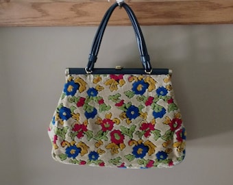 Vintage Floral Carpet Bag Purse with Clasp Closure / Boho Purse / Gift for Her