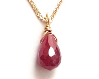 Ruby Pendant Necklace, African Ruby Pendant, 14k Gold Chain, Ruby Gift, July Birthstone, Gold Jewelry, Handmade Charm, VenexiaJewelry
