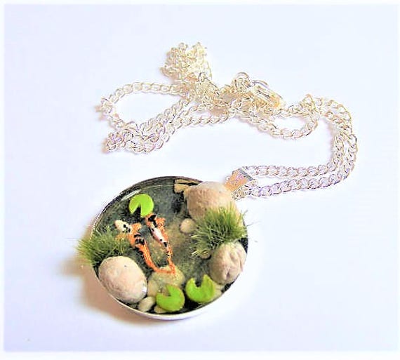 Koi Fish Pond Necklace Pond Pendant Zen Necklace Miniature